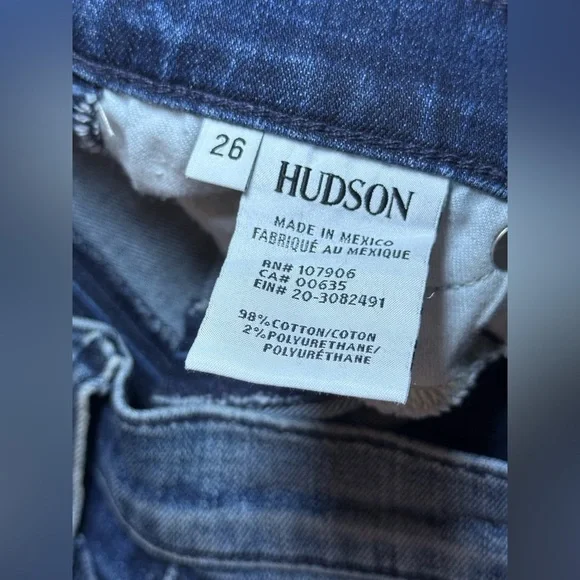 Hudson Nico Raw Hem Lace-Up Super Skinny Dark Wash Denim Jeans, Size 26 - Picture 5 of 9